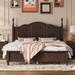 Retro Style Queen Size Wood Finished Headboard Platform Bed with Slats Support Frame