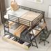 Metal Bunk Bed with Built-in Desk, Light Strip and 2 Drawers, Solid Metal Bunk Bed Frame with Full-Length Guardrails