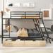 Metal Bunk Bed with Built-in Desk, Light Strip and 2 Drawers, Solid Metal Bunk Bed Frame with Full-Length Guardrails