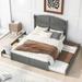 Queen Size Wood Platform Bed with Twin Size Trundle and 2 Drawers, Antique Gray