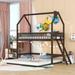 Twin Over Twin-Twin House Bed, Modern Bunk Bed with Ladder and Extending Trundle Bed, Funny Kids Bed Frame with Guardrail