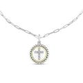 Royal Chain 20 in. 18K Sterling Silver Yellow Rhodium Polished Round Cross Pendant Paperclip Chain