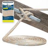 1/2 x 20 Gold/White REFLECTIVE Double Braided Nylon Dock Line - For Boats up to 35 - Long Lasting Mooring Rope - Strong Nylon Dock Ropes for Boats - Marine Grade Sailboat Docking Rope