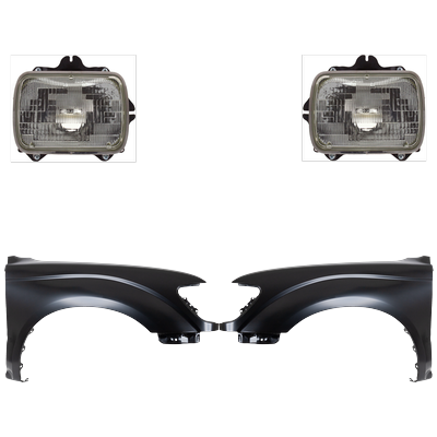 1997 Toyota Tacoma 4-Piece Kit Driver and Passenger Side Headlights with Fenders, with Bulbs, Halogen
