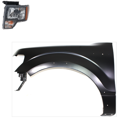 2010 Ford F-150 2-Piece Kit Front, Driver Side Fender, CAPA Certified, Includes (1) Fender and (1) Headlight