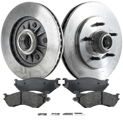 1997 Ford Expedition SureStop Front Brake Disc and Pad Kit, Plain Surface, 5 Lugs, Semi-Metallic, Rear Wheel Drive, Includes Shims and hardware, Pro-Line Series