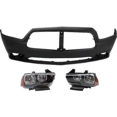 2012 Dodge Charger 3-Piece Kit Driver and Passenger Side Headlights with Bumper Cover, with Bulbs, Halogen
