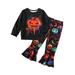 Huakaishijie Little Kids Toddler Baby Girl 2Pcs Halloween Outfits Long Sleeve Pumpkin Print Sweatshirt + Flare Pants Set