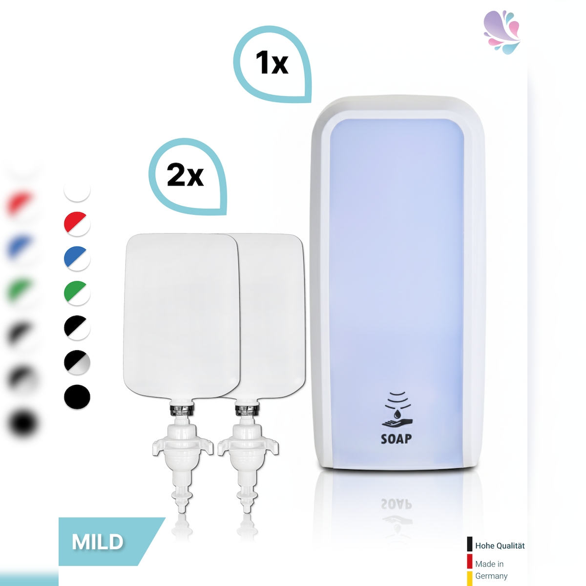 Blanc HYGIENIC SET: Schaumseifenspender SENSOR, berührungslos Blanc Cosmos versch. Farben+2x 1-Liter Schaumseife mild - PRODUKTSET : Farbe - Weiß Image