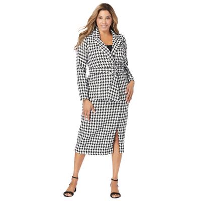 Plus Size Women's Belted Skirt Suit by Jessica London in Ivory Houndstooth (Size 24 W)