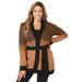 Plus Size Women's Fair Isle Cardi by Jessica London in Brown Maple Houndstooth Fair Isle (Size 2X)