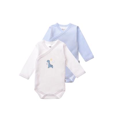 Wickelbody LILIPUT "Dino", Baby, Gr. 50/56, EURO-Größen, blau (weiß, hellblau), 100% Baumwolle, bedruckt, casual, V-Ausschnitt, Langarm, Bodies, mit Druckknopfleiste im Doppelpack Image
