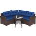 Red Barrel Studio® Derrius 3 Piece Sectional Seating Group w/ Cushions Synthetic Wicker/All - Weather Wicker/Wicker/Rattan in Blue | Outdoor Furniture | Wayfair