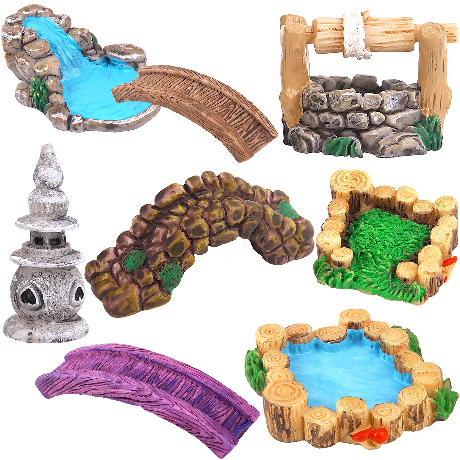 Micro décorations de paysage miniatures, nickel é, jardin, bricolage, résine, artisanat, prairie, pont, piscine, Wildoda, accessoires de puits, ornement pour la maison