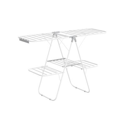 Foldable 2-Level Free-Standing Steel Tubes Laundry Stand with Height-Adjustable Wings - 61.8" x 22" x 44.9"