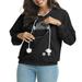 DeHolifer Trendy Mesh Zipper Pet Dog Hoodie for Women Fashion Print Pocket Sweater Pullover Casual Outdoor Hoodie Sweatshirt Top Black XL