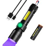 Black Light Flashlight Rechargeable 3in1 LED Tactical Flashlight UV Black Light & Redlight 1200Lumen 7 Light Modes Zoomable Waterproof Pocket-size Flashlight for Pet Urine Stains Detection/Camping