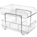 Under Sink Organizer 2 Tier Under Sink Shelf Organizer Kitchen Slide-Out Clear Storage Baskets with Sliding Drawer Bathroom Vanity Makeup Storage Tray Pantry Pull-out Organizing Tray for Kitchen