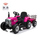 GymChoice 12V Kids Electric Tractor with Trailer Battery Powered Treaded Tires Remote Control Electric Tractor Toddler Ride On Car 7-LED Headlights 2+1 Gear MP3 Player USB Port for Kids 3-6