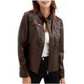 ShomPort Womens Leather Jacket Zip up Long Sleeve Slim Cropped Jacket Biker Cycling Leather Coat Outerwear