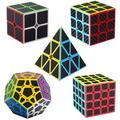 Speed Cube Set [5 Pack] Magic Cube Bundle of 2x2 3x3 4x4 Megaminx Cube and Pyramid Cube Smoothly Carbon Fiber Sticker Speed Cubes Collection for Kids Teens & Adults