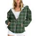 Oalirro Fashion Women Hoodies Fall and Winter Women Sweatshirt Crew Neck Zip up Long Sleeve Going Out Top Plaid Sweater Lightweight Sweaters For Women Army Green