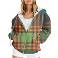 Oalirro Fashion Cute Hoodies For Women Fall and Winter Sweatshirt Crew Neck Zip up Long Sleeve Workout Tops Plaid Sweater Cropped Sweaters For Women Green-1