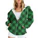 Oalirro Fashion Hoodies With Designs Fall and Winter Oversized Sweatshirt For Women Round Neck Zip up Long Sleeve Plus Size Tops Plaid Sweater V Neck Sweater Women Green