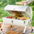 Portable Tabletop Charcoal BBQ Grill Double Baffle Cast Iron Outdoor Grill White