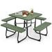 Costway Outdoor 8-person Square Picnic Table Bench Set with 4 Benches & Umbrella Hole Green