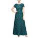 Long A-line Rosette Dress With Sequin Detail - Green - Alex Evenings Dresses