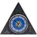 Trendy Zone 21 Freemason Masonic Symbol Embossed Triangular Shaped Antique Silver Finish Open Face Desk Clock I White Dial with Arabic Numerals I Packed in a Gift Box