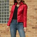 Wyongtao Faux Leather Jacket Women Long Sleeve Motorcycle Zipper Bomber PU Bike Coat with Pocket Red XXL
