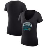 Women's G-III 4Her by Carl Banks Black Jacksonville Jaguars Filigree Logo Lightweight V-Neck Fitted T-Shirt