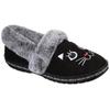 Pantoffel SKECHERS "TOO COZY MEOW PAJAMAS", Damen, Gr. 35, schwarz, Velourslederimitat, Synthetik, klassisch, Schuhe, Hausschuh mit gesticktem Katzengesicht