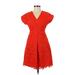 Banana Republic Casual Dress - A-Line V-Neck Short sleeves: Red Solid Dresses - Women's Size 00 Petite
