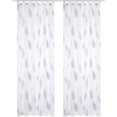 Vorhang HOME WOHNIDEEN "PAOLO" Gr. 4, grau (stein), B:140cm H:245cm, Voile, Polyester, Gardinen, 2er Pack Schlaufenschal PAOLO bedruckt Image
