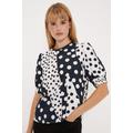 Mono Print Lace Trim Tea Blouse