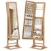 Costway Freestanding Lockable Jewelry Armoire with Full-Length Mirror and 6 LED Lights-Natural