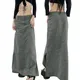 Jupe longue décontractée pour femmes Streetwear couleur unie ourlet large fendue gris