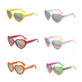 Lunettes de soleil roses arc-en-ciel en forme de cœur pour femme verres transparents amusants en