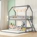Twin over Twin-Twin Bunk Bed Creativity House Bed with Extending Trundle and Ladder, Full-Length Guardrail Top Bunk