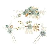 Unique Bargains 4 Pcs Rhinestone Hair Comb Hair Piece for Bride Wedding Flower Side Comb Headpiece Green