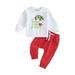 Diconna Baby Boy Christmas Outfits Long Sleeve Monster Hand Print Pullover Tops + Pants Set Toddler Clothes