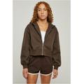 Sweatjacke URBAN CLASSICS "Urban Classics Damen Ladies Short Oversized Zip Jacket", Damen, Gr. XXL, braun, 65% Baumwolle, 35% Polyester, unifarben, Langarm, Sweatjacken