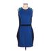 Slate & Willow Casual Dress - Sheath Crew Neck Sleeveless: Blue Color Block Dresses - Women's Size Large