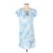 Vineyard Vines Casual Dress - Mini Tie Neck Short sleeves: Blue Print Dresses - Women's Size X-Small