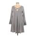 Alya Casual Dress - Mini Plunge Long sleeves: Gray Dresses - Women's Size Large