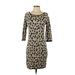 Velvet by Graham & Spencer Casual Dress - Sheath Scoop Neck 3/4 sleeves: Tan Leopard Print Dresses - Women's Size 2X-Small Petite