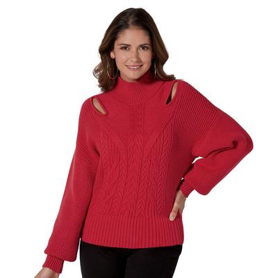 Masseys Cutout Turtleneck Sweater (Size 1X) Crimson, Viscose,Nylon,Polyester